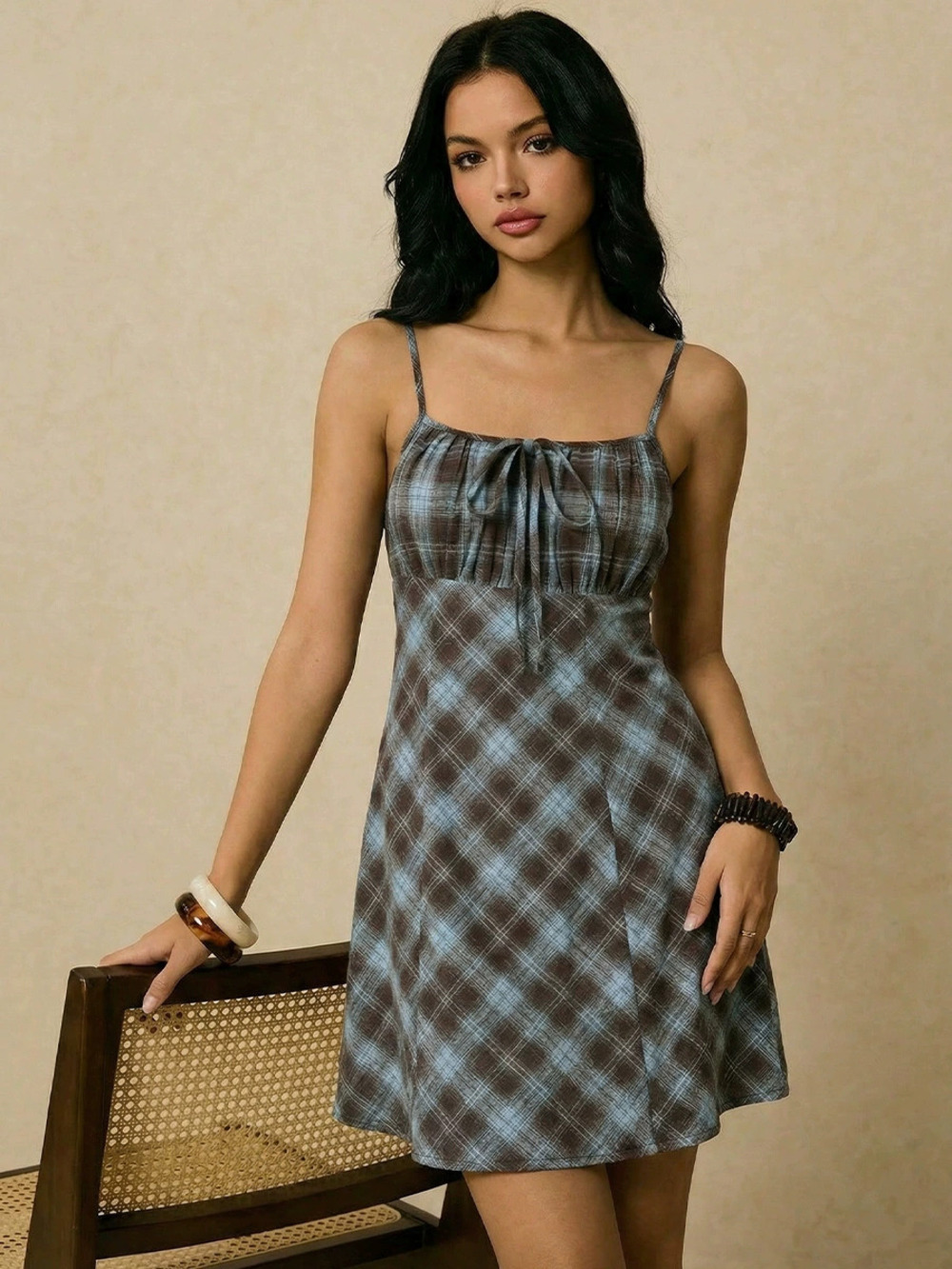 ZARA Ruihou Womens Plaid Slip Dress Sexy Bodycon Fall Mini Dress